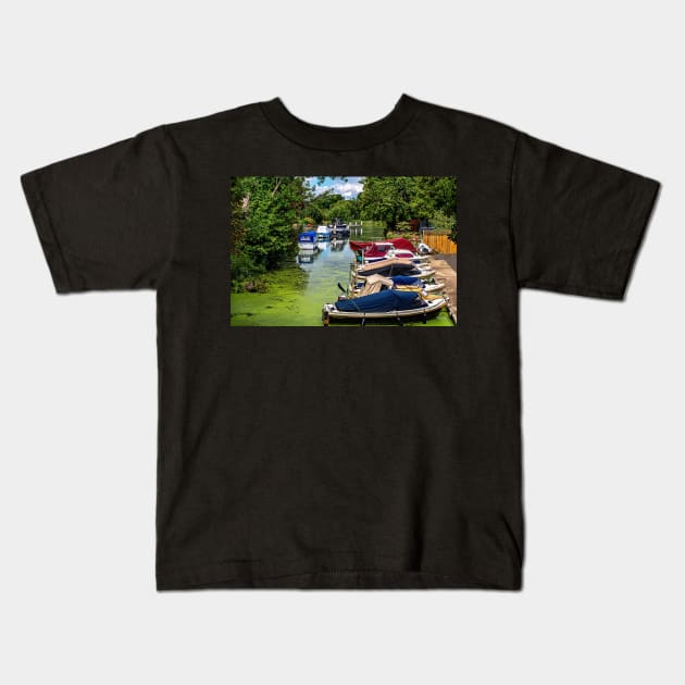 Boats Moored Above Goring Mill Kids T-Shirt by IanWL